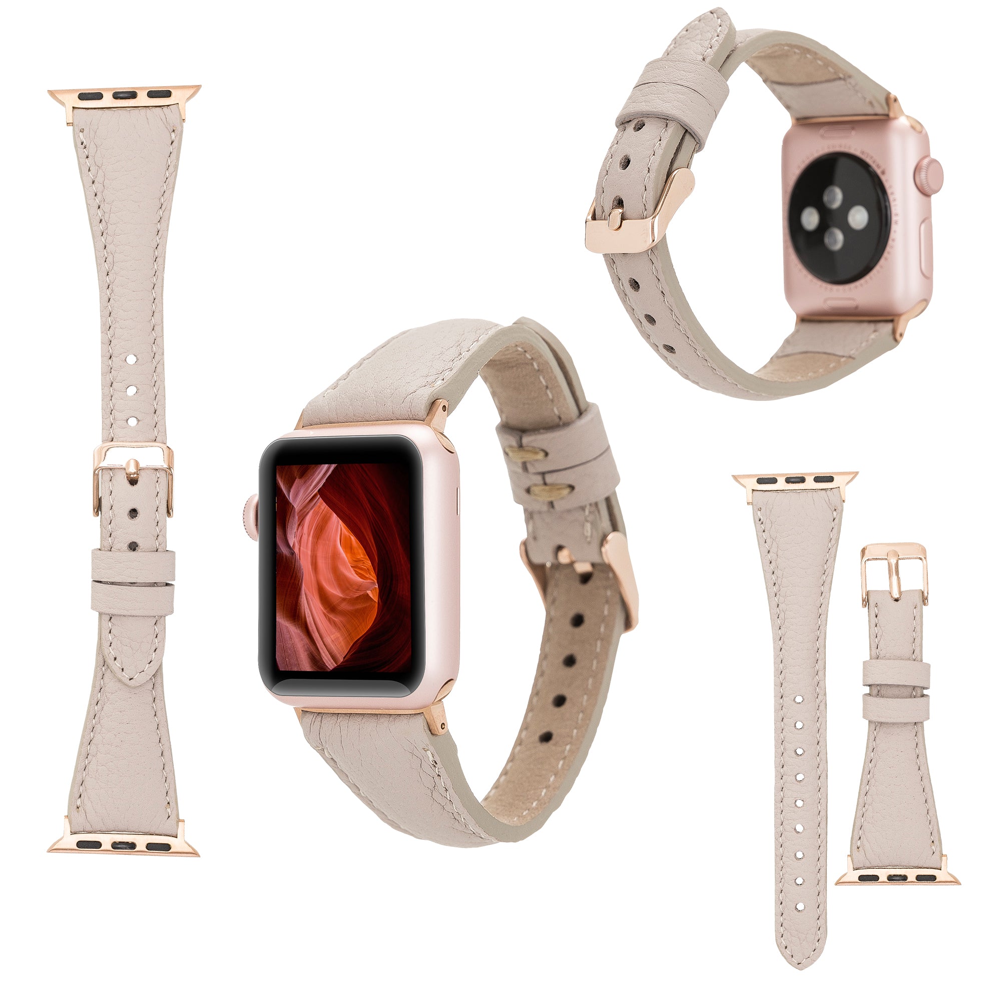 DelfiCase Beige Leather Watch Band for Apple Watch and Fitbit Versa 3 2 1 Watch Band 2