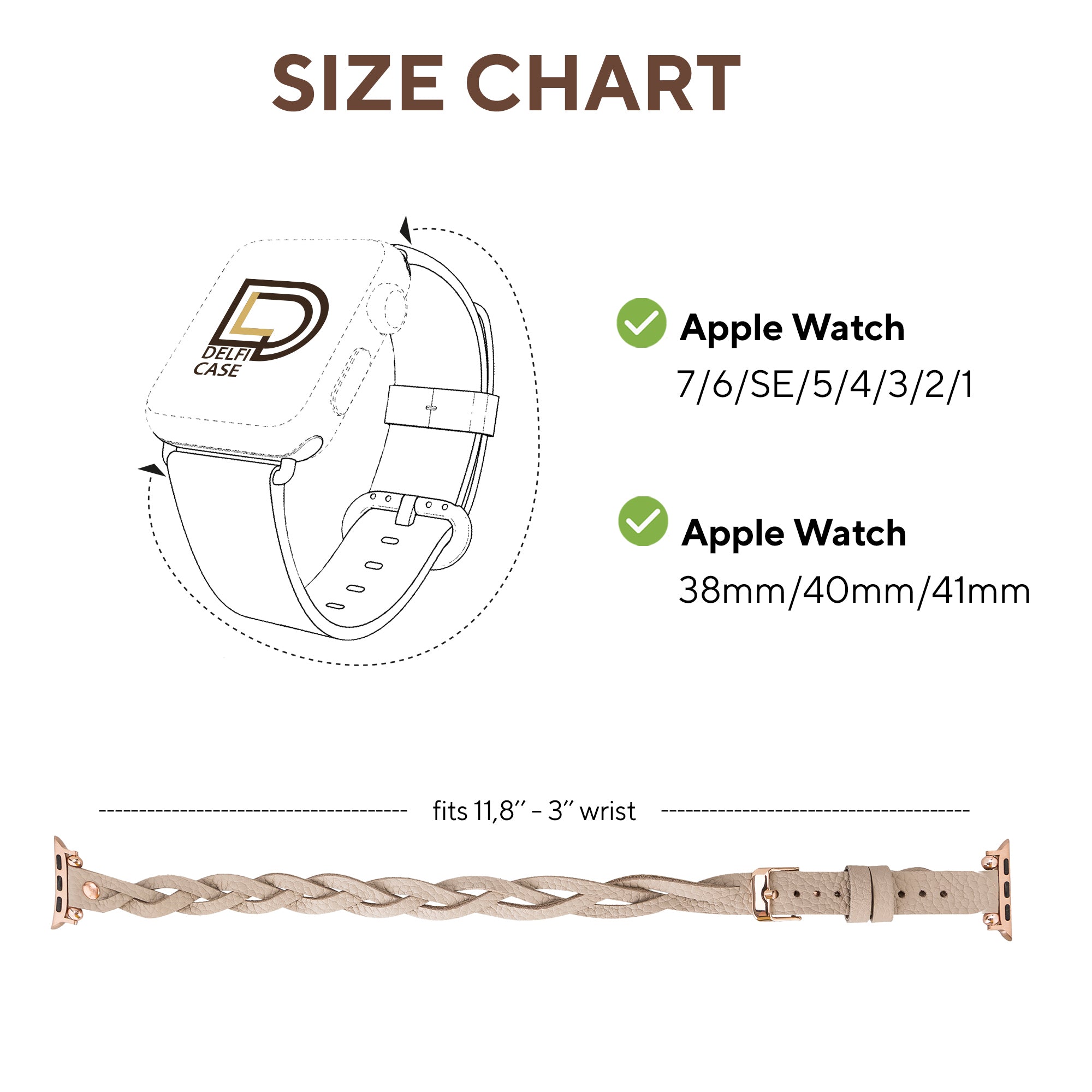DelfiCase Sheffield Double Tour Watch Band for Apple Watch & Fitbit/Sense 24