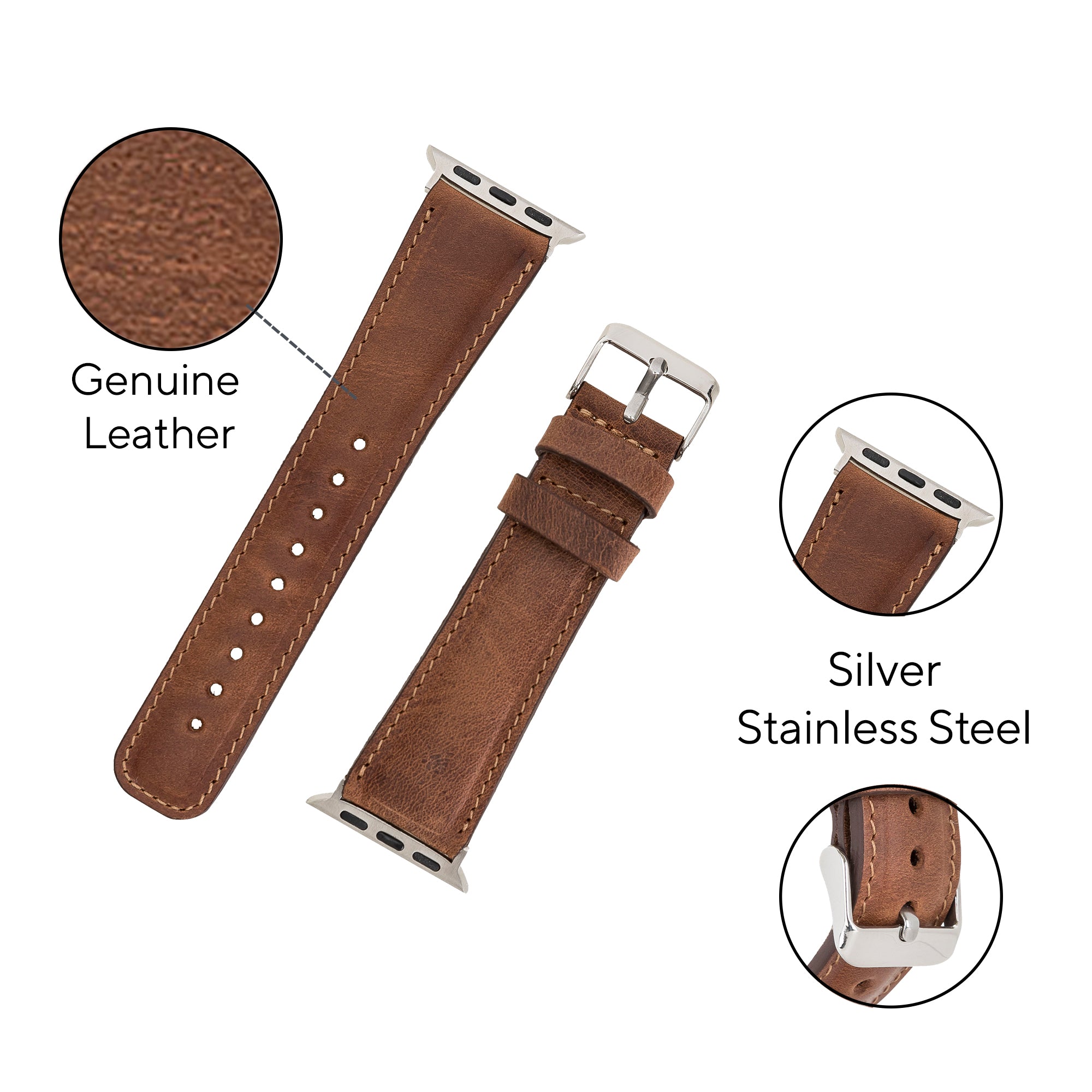 DelfiCase Liverpool Collection Leather Watch Band for Apple & Fitbit Versa Watch Band 46