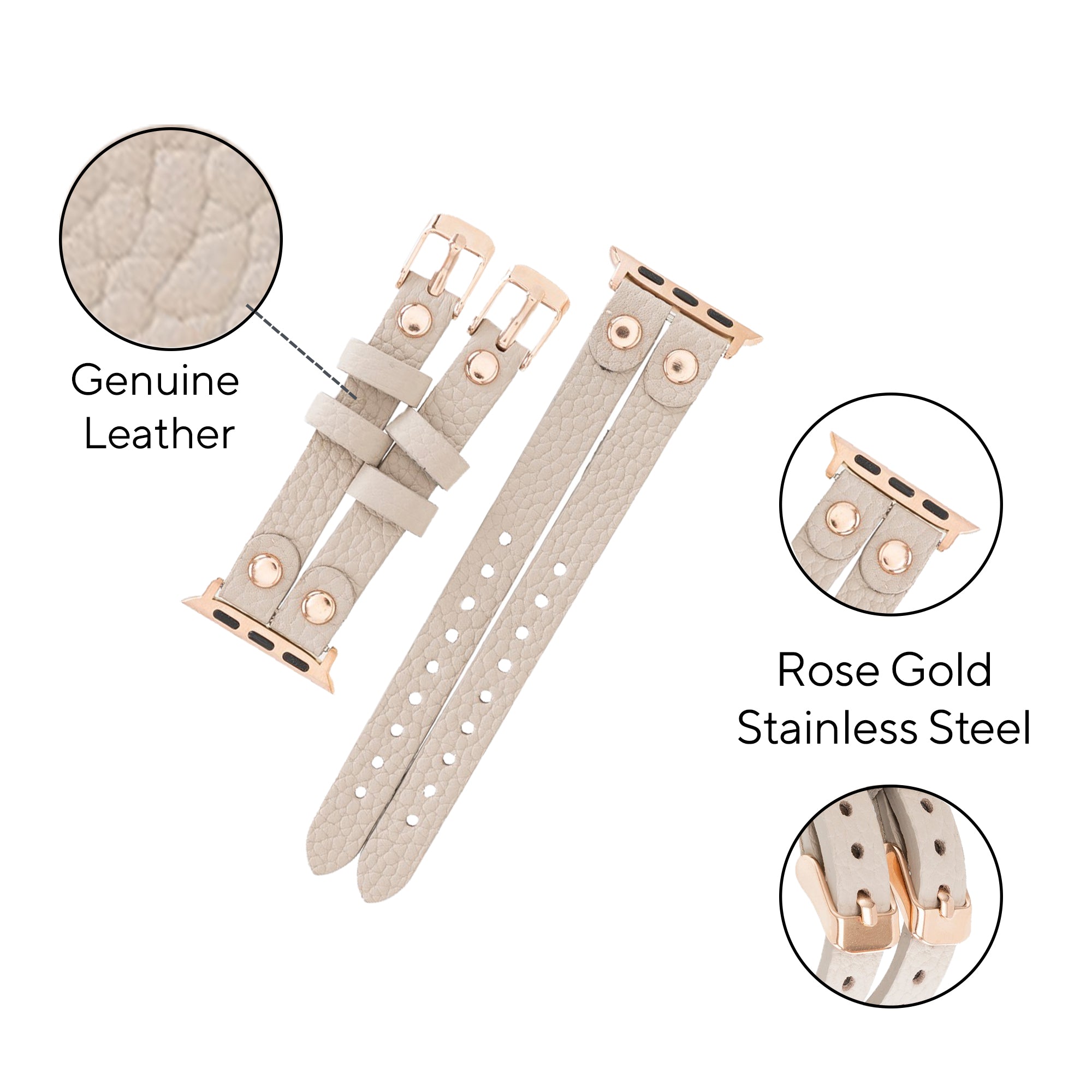 DelfiCase ELY Double Watch Band for Apple Watch and Fitbit Versa 3 2 & 1 (Beige) 3