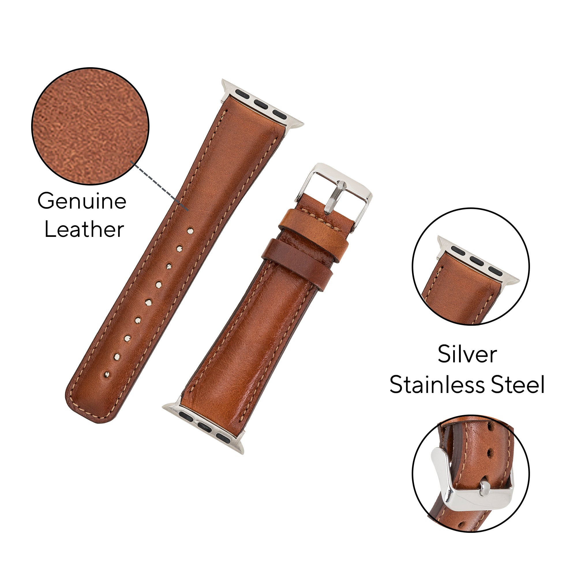 DelfiCase Liverpool Collection Leather Watch Band for Apple & Fitbit Versa Watch Band 24