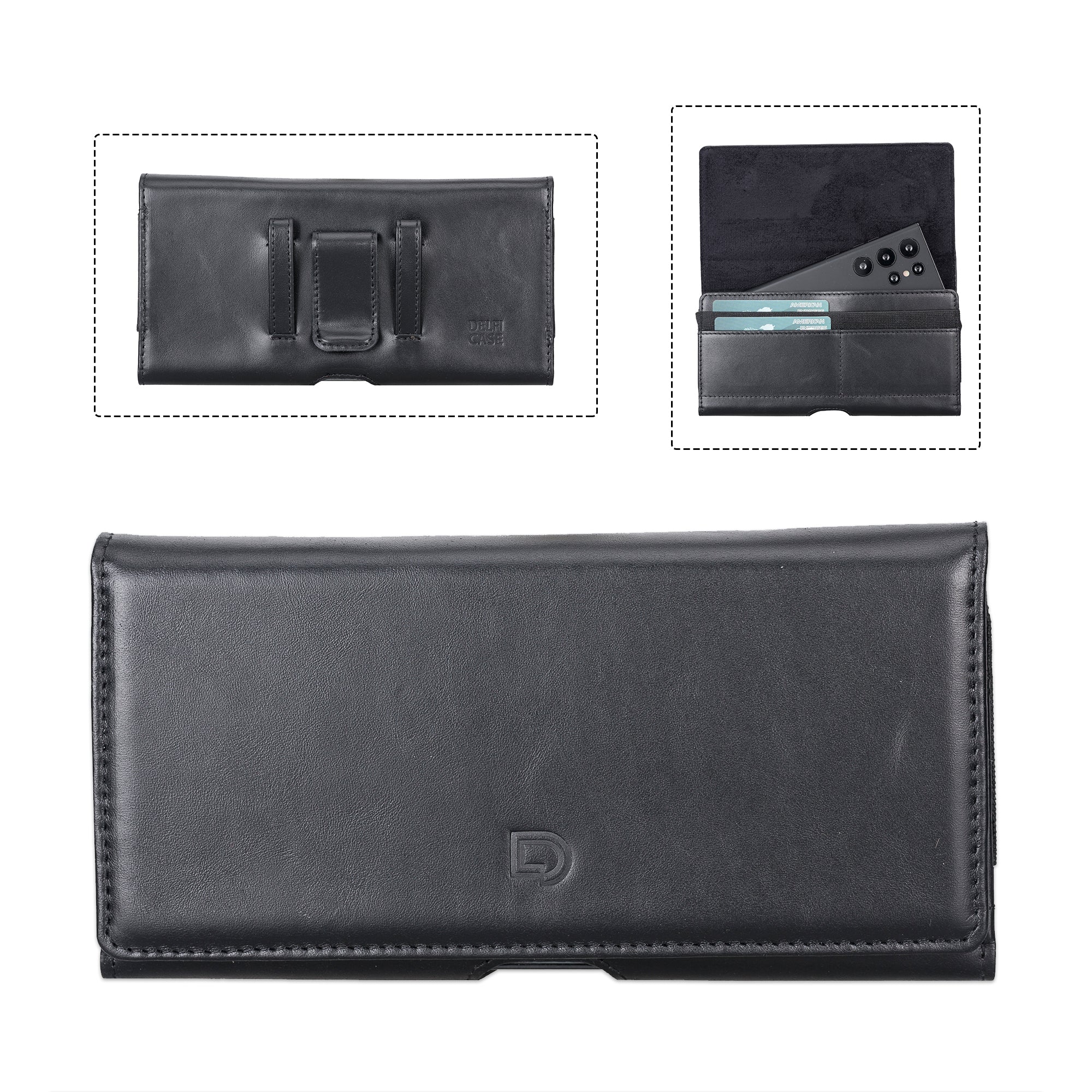 Full Grain Leather Cell Phone Holster with Magnetic Closure Belt Clip for All up to 6.9 Inch Phones (iPhone / Samsung)