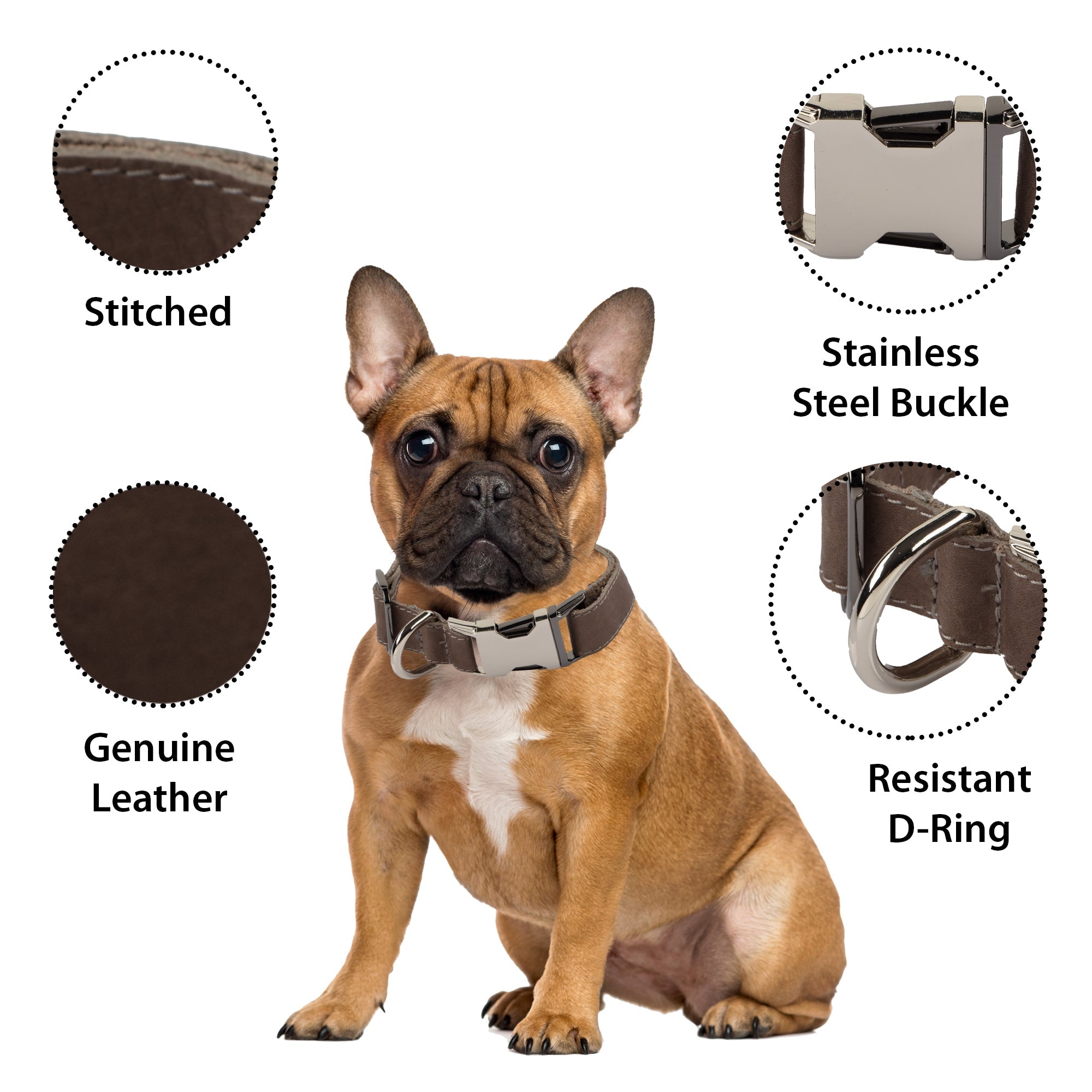 DelfiCase Genuine Leather Adjustable Strong Dog Collar for Large Medium Small Dogs 85
