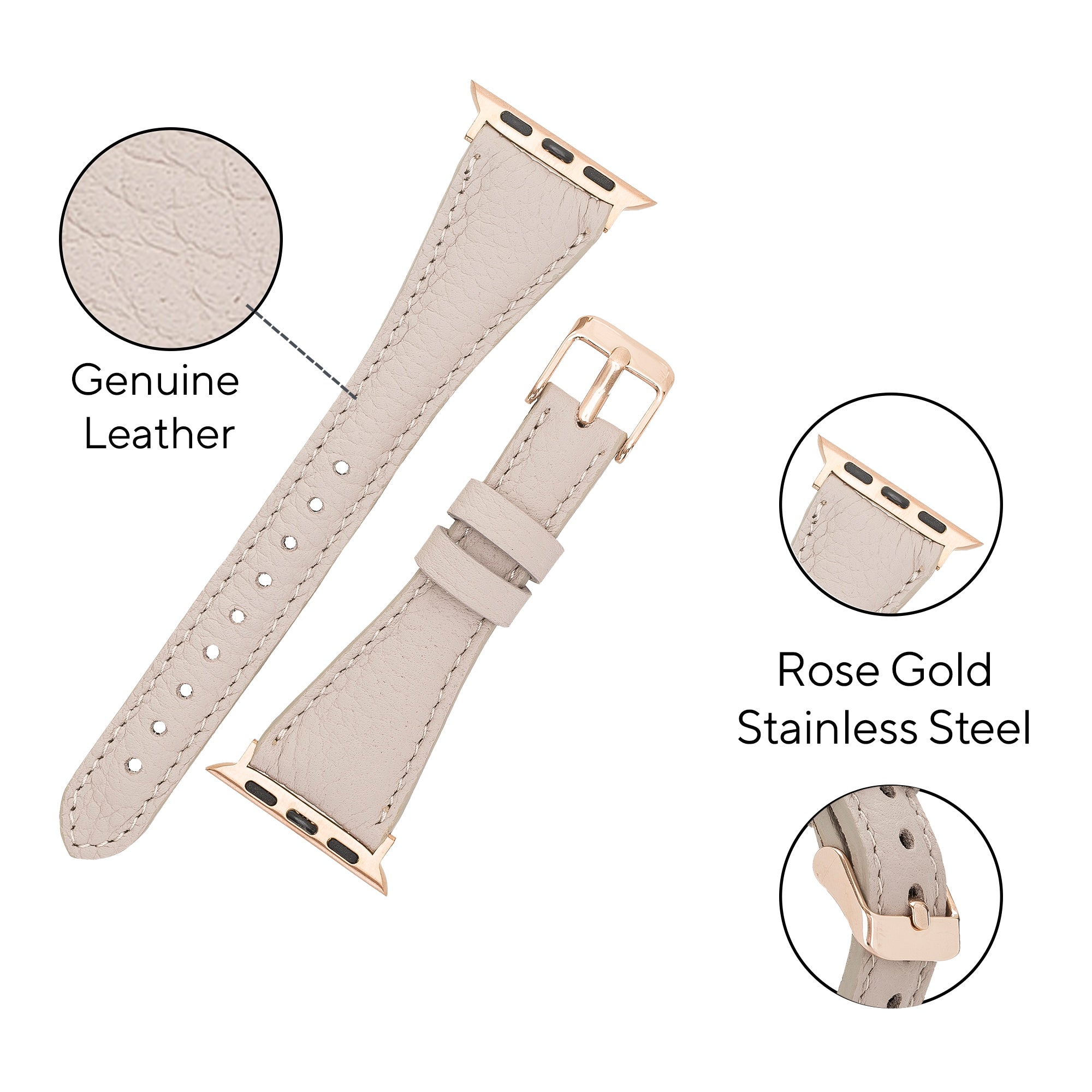 DelfiCase Beige Leather Watch Band for Apple Watch and Fitbit Versa 3 2 1 Watch Band 3