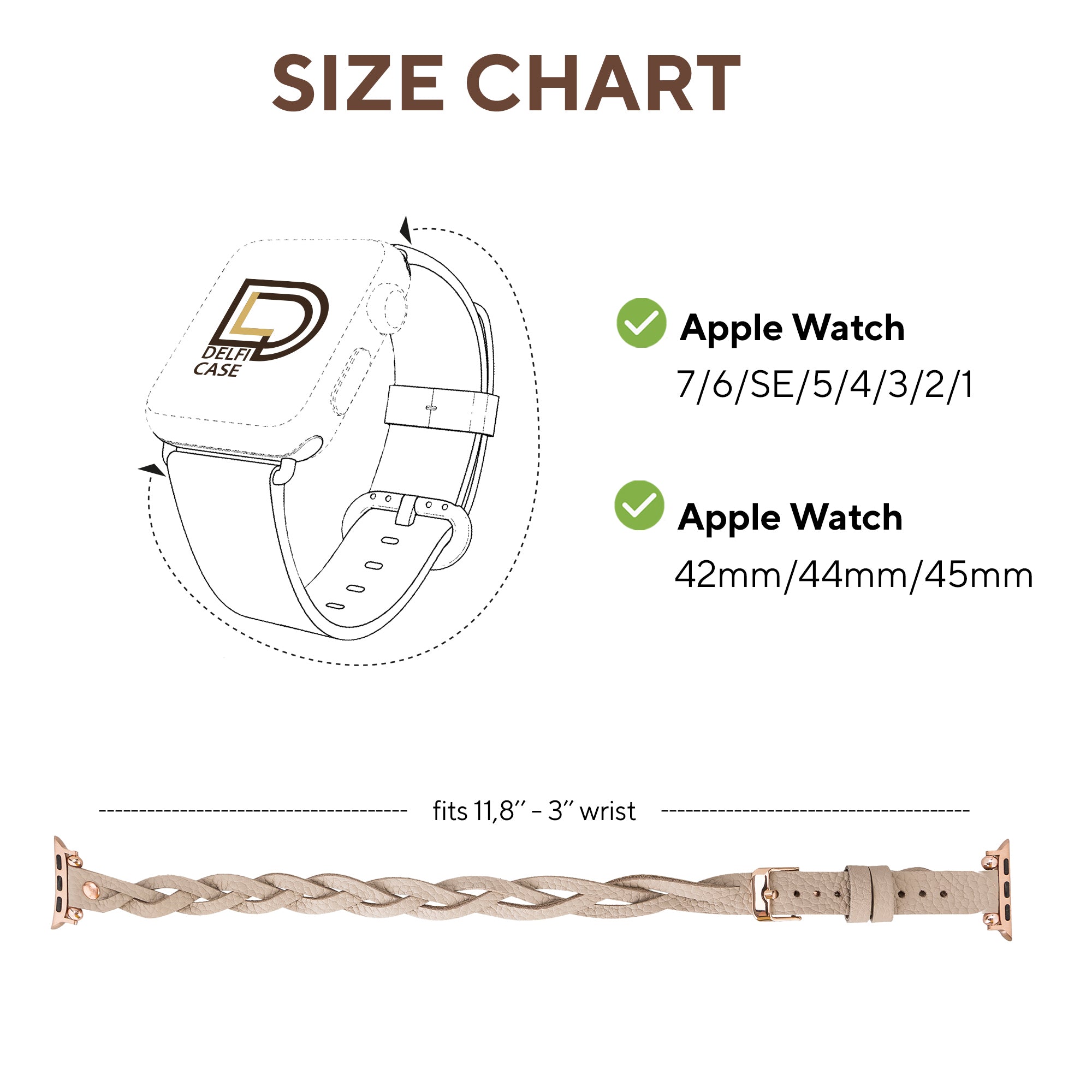 DelfiCase Sheffield Double Tour Watch Band for Apple Watch & Fitbit/Sense 26