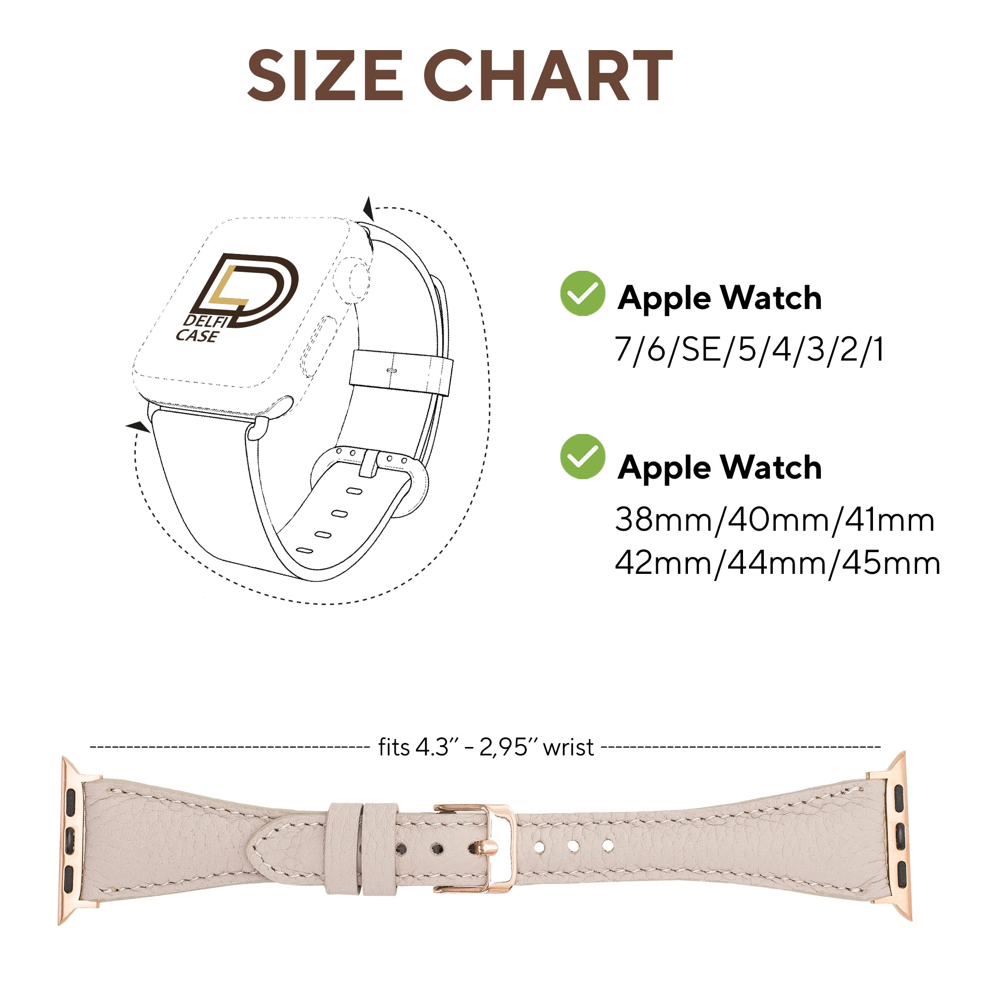 DelfiCase Beige Leather Watch Band for Apple Watch and Fitbit Versa 3 2 1 Watch Band 4