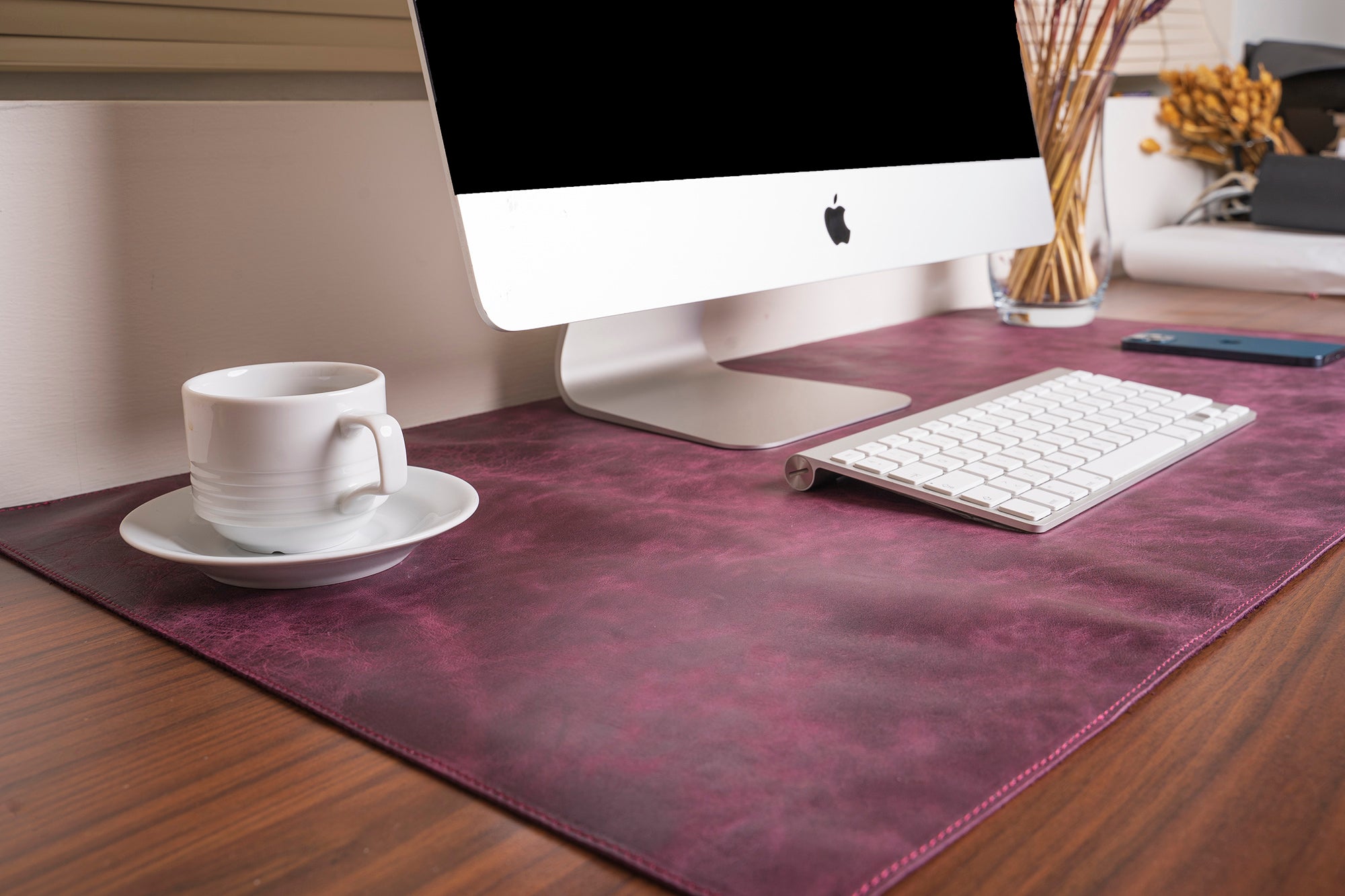 DelfiCase Genuine Cherry Leather Deskmat, Computer Pad, Office Desk Pad