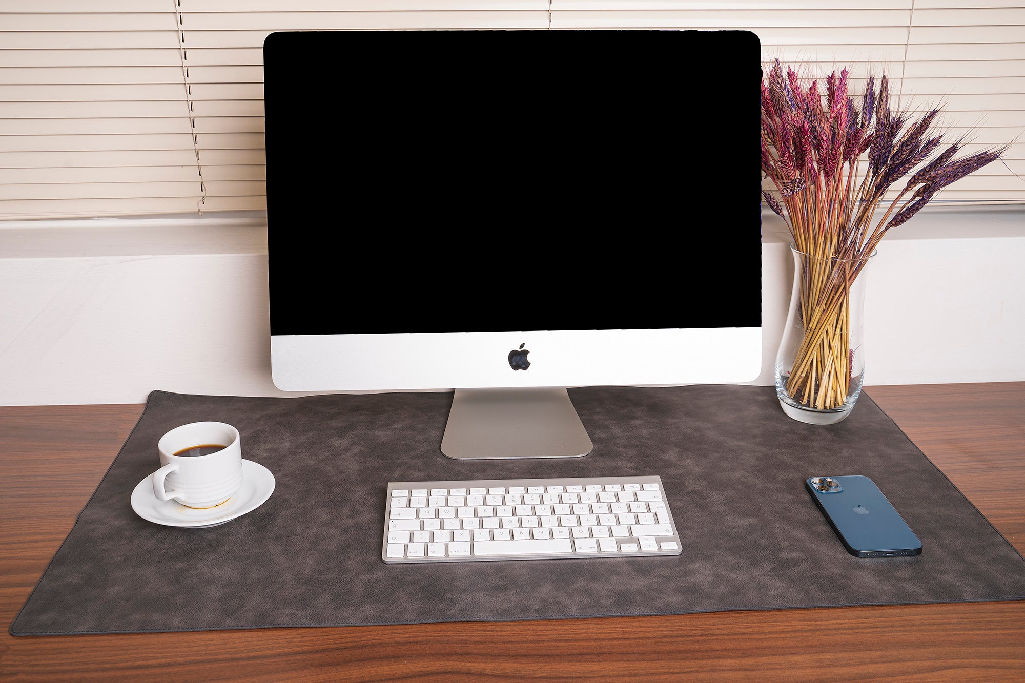 DelfiCase Genuine Grey Leather Deskmat, Computer Pad, Office Desk Pad
