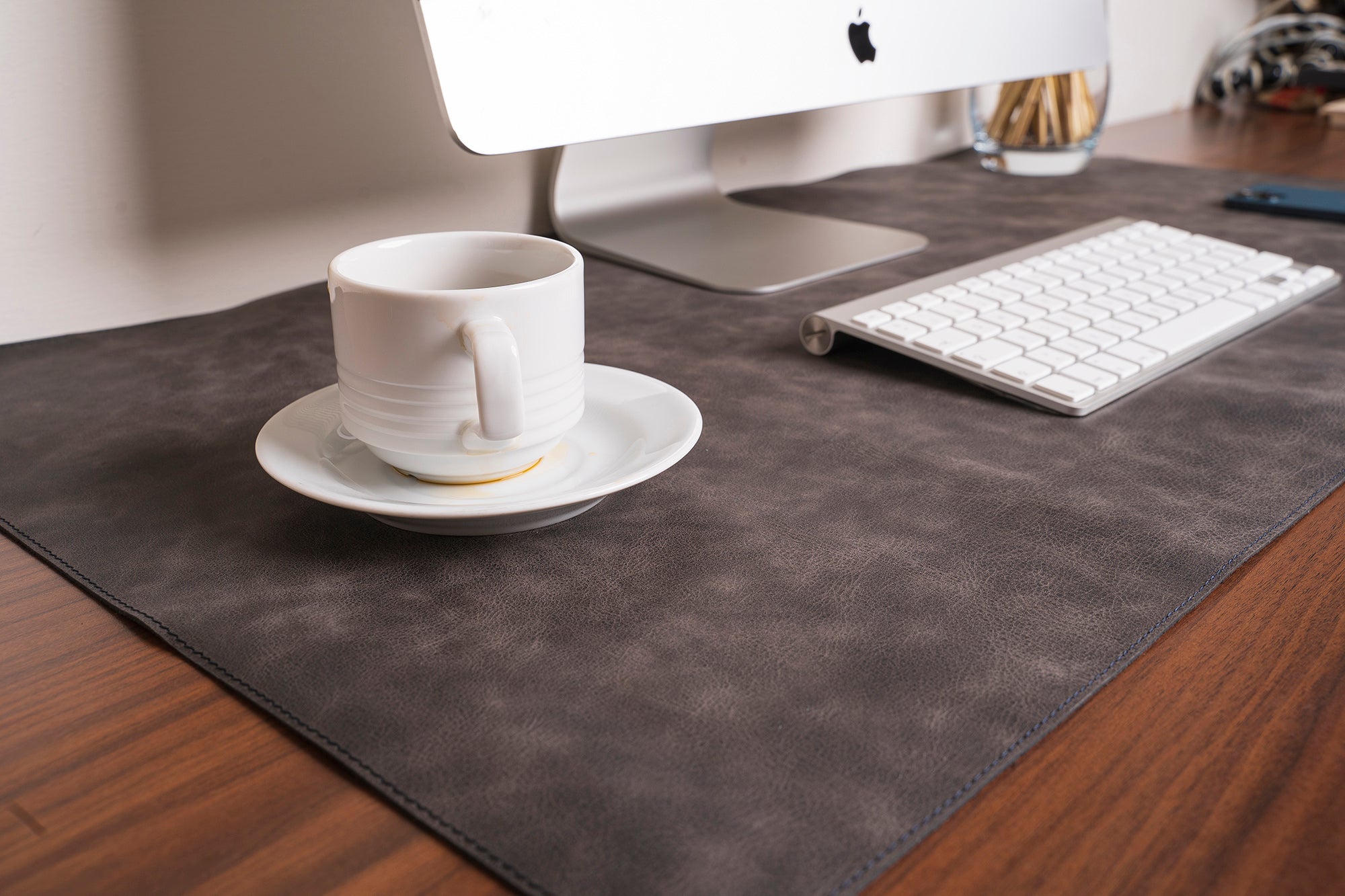 Genuine Grey Leather Deskmat, Computer Pad, Office Desk Pad