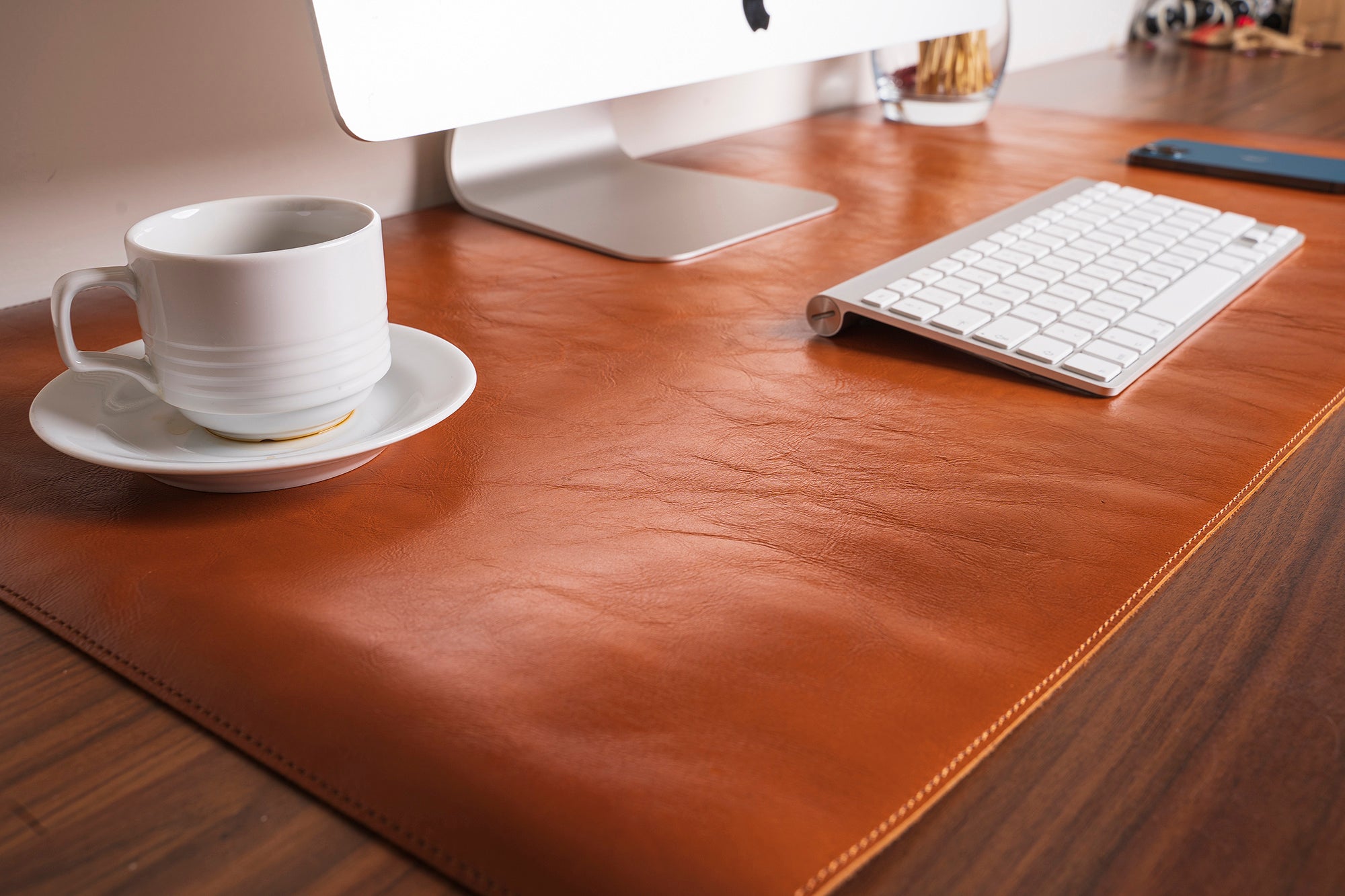 DelfiCase Genuine Brown Leather Deskmat, Computer Pad, Office Desk Pad