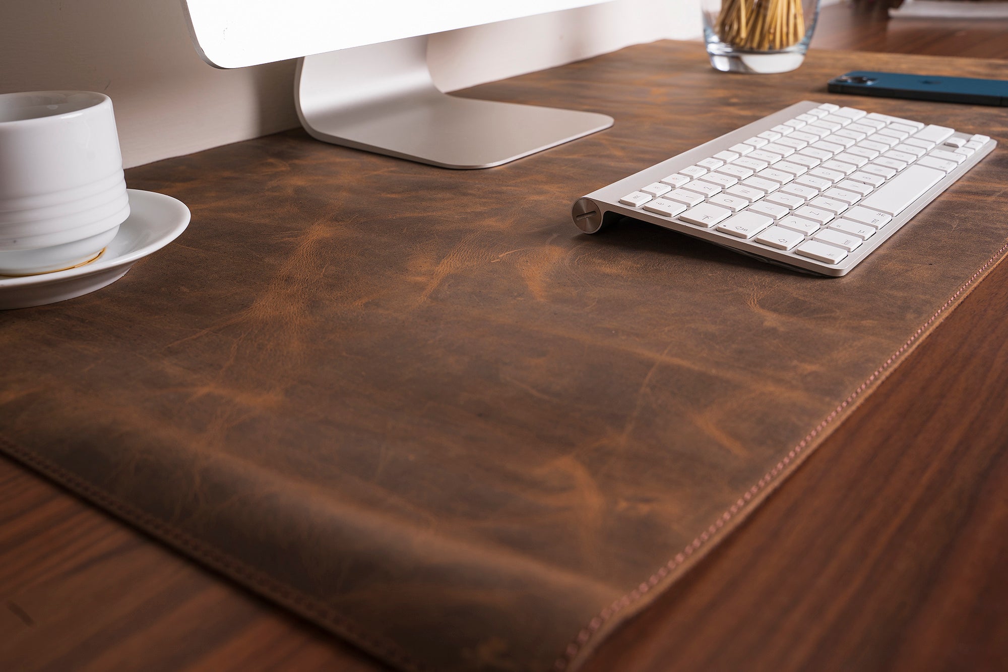 DelfiCase Genuine Dark Brown Leather Deskmat, Computer Pad, Office Desk Pad