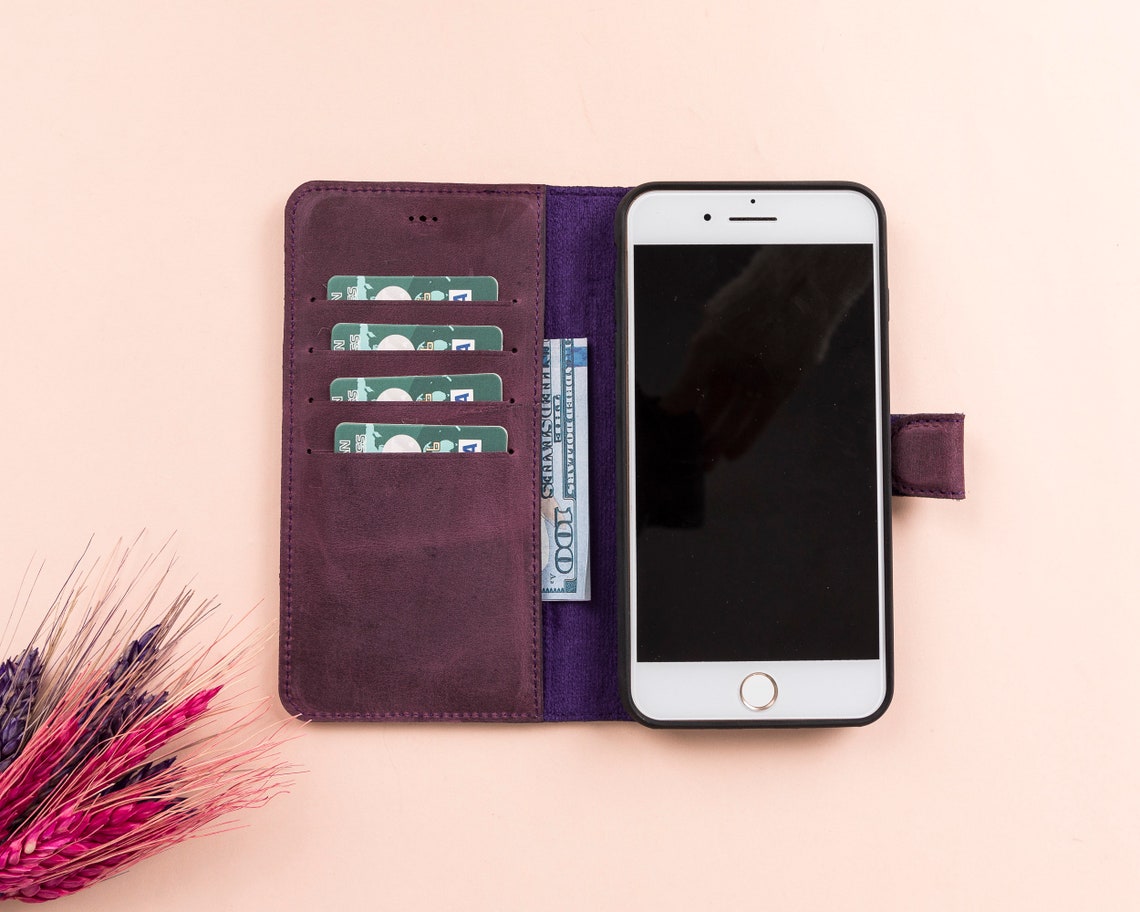 DelfiCase Magnetic Detachable Wallet Case for iPhone SE (2020) Purple 2