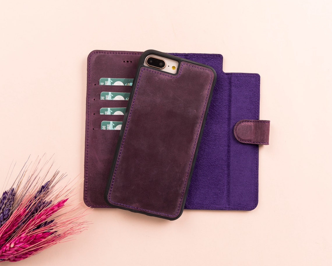 DelfiCase Magnetic Detachable Wallet Case for iPhone SE (2020) Purple 6