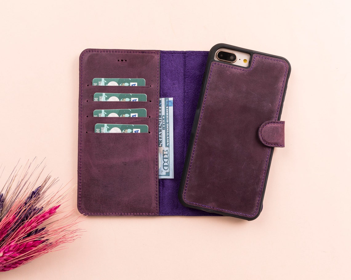 DelfiCase Magnetic Detachable Wallet Case for iPhone SE (2020) Purple 1