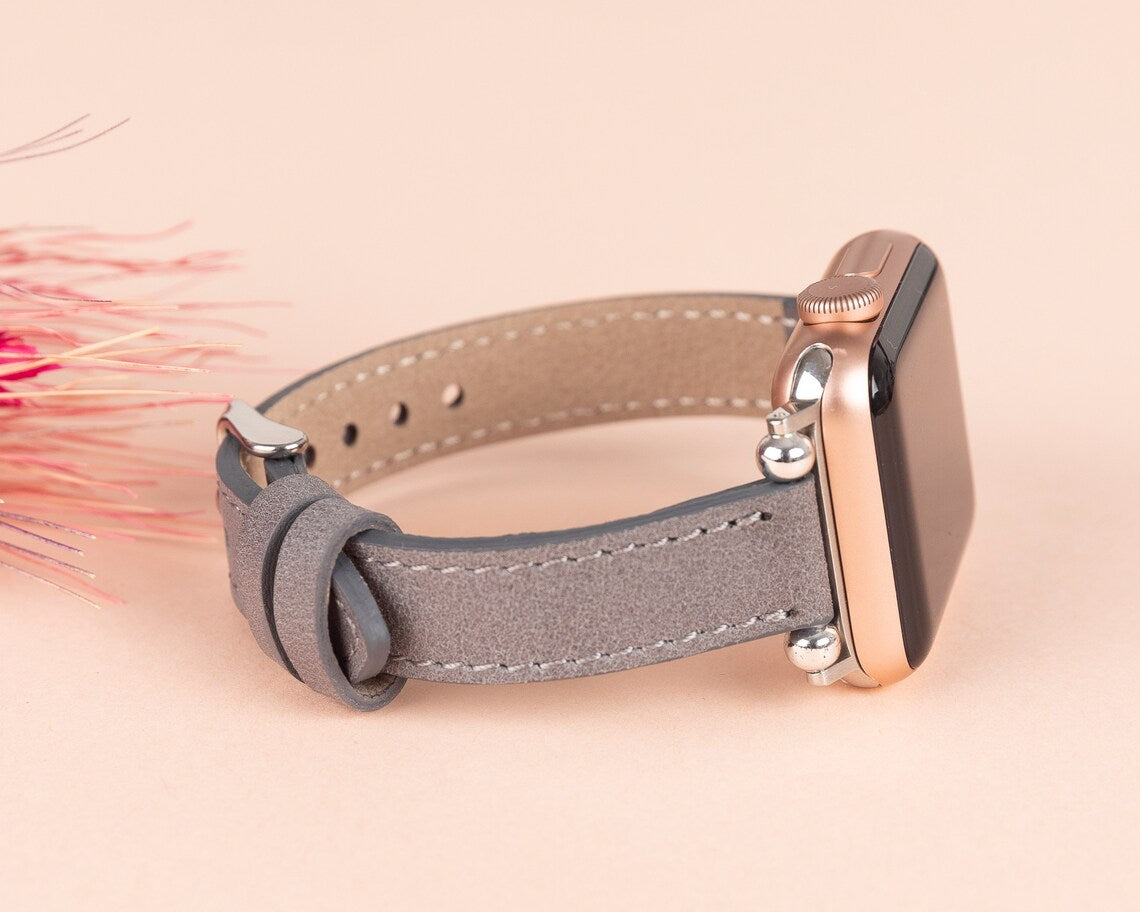 York Slim Leather Watch Band for Apple Series 7 6 5 4 3 2 1 & SE & Fitbit Versa 3 2 1/SENSE Band