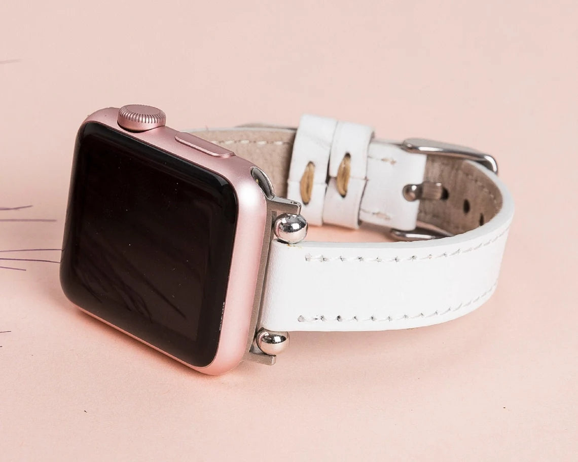 Pin & Buckle | Epsom Leather Apple Watch Band - Ivory White 42mm to 45mm / Silver / Medium
