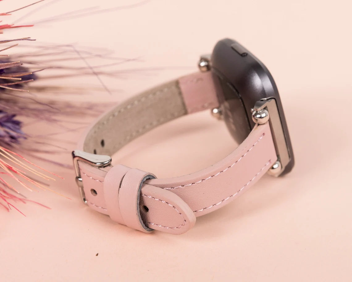 York Slim Leather Watch Band for Apple Series 7 6 5 4 3 2 1 & SE & Fitbit Versa 3 2 1/SENSE Band