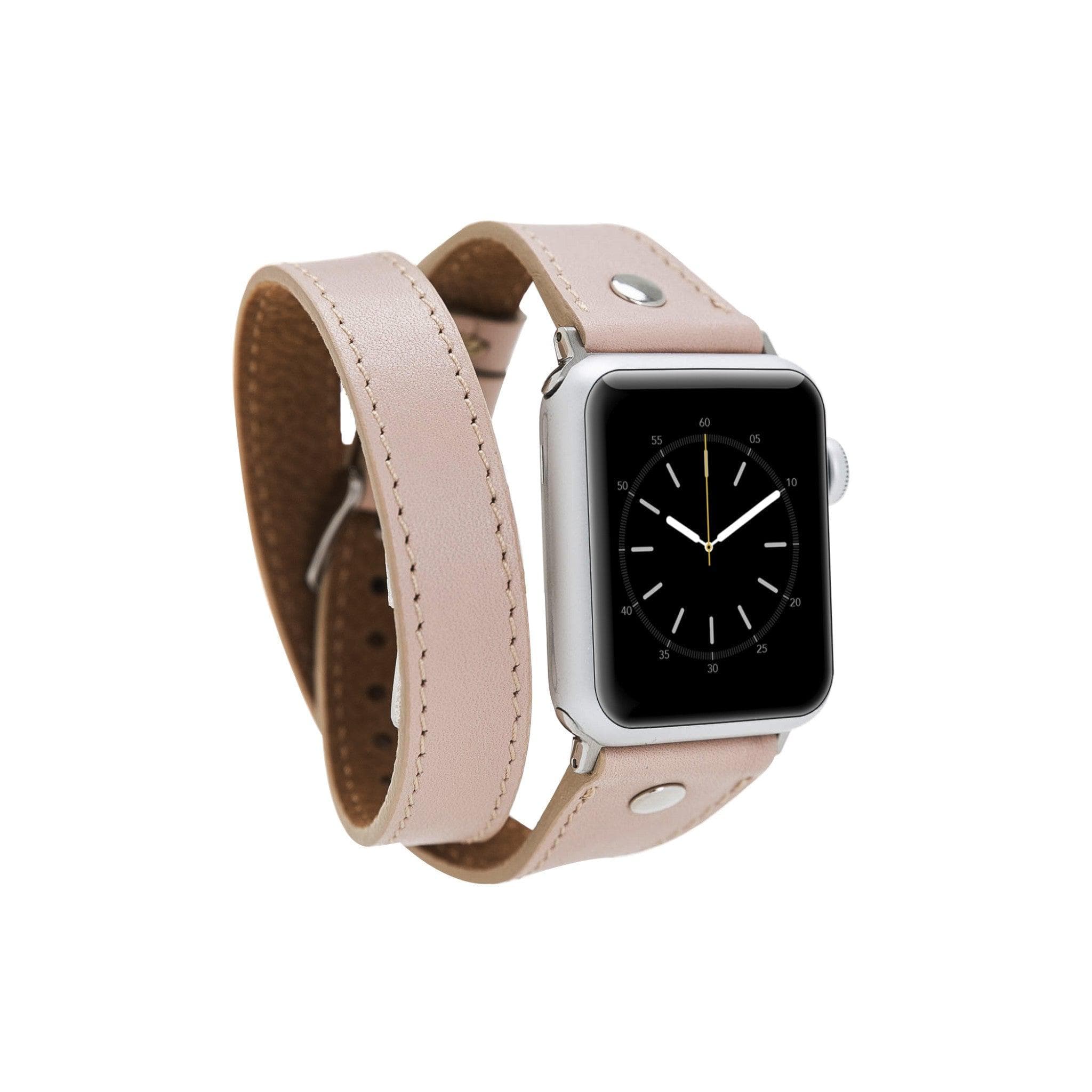 Leeds Double Tour Slim with Silver Bead Apple Watch Leather Straps Light Pink Bouletta LTD
