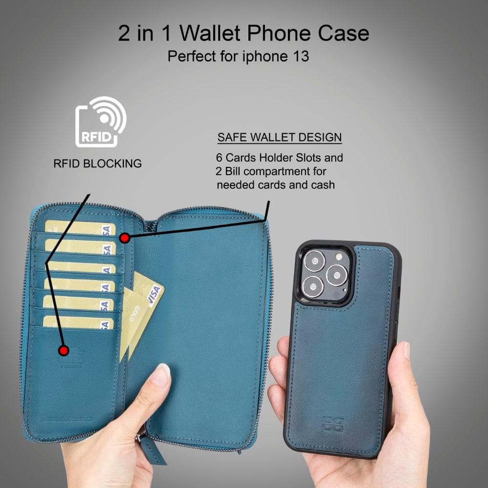 Detachable Leather Zipper Wallet Cases for Apple iPhone 13 Series Bouletta LTD